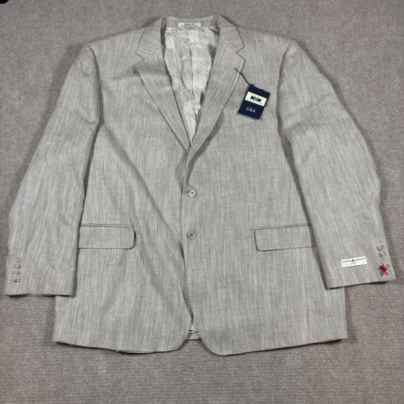 Joseph Abboud Beige Herringbone Linen Silk Blend Jacket Men's Sz 50R NWT - Picture 1 of 9